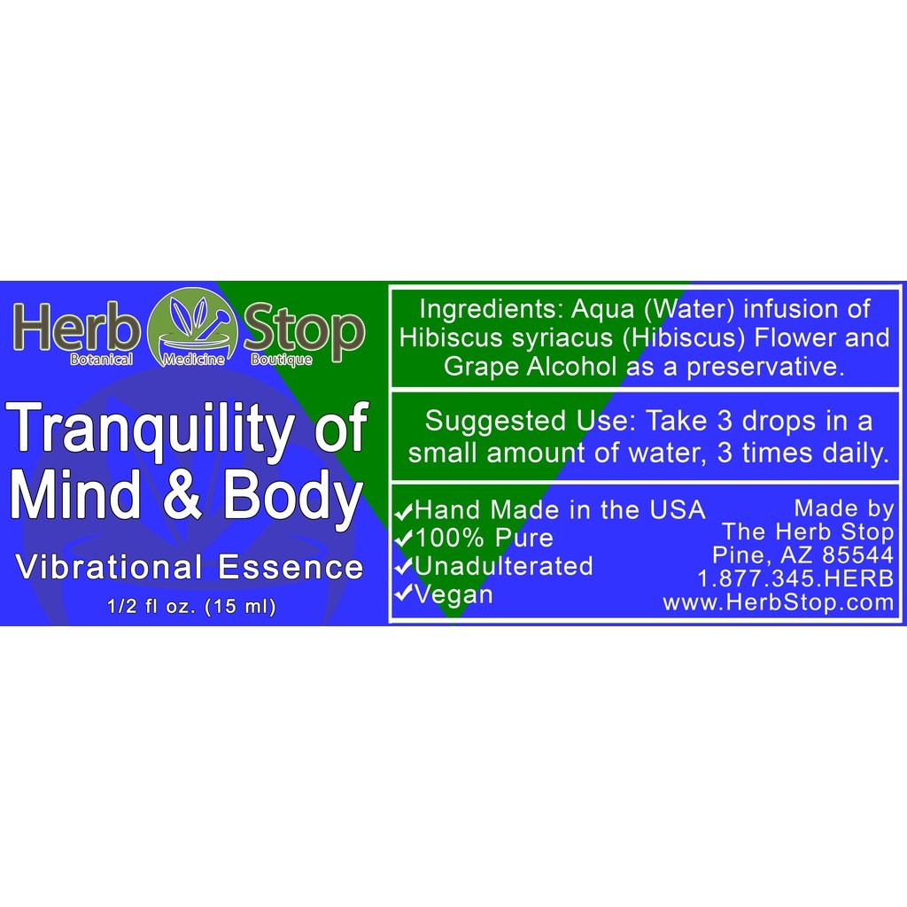 Tranquility of Mind & Body Vibrational Essence Label