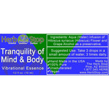 Tranquility of Mind & Body Vibrational Essence Label