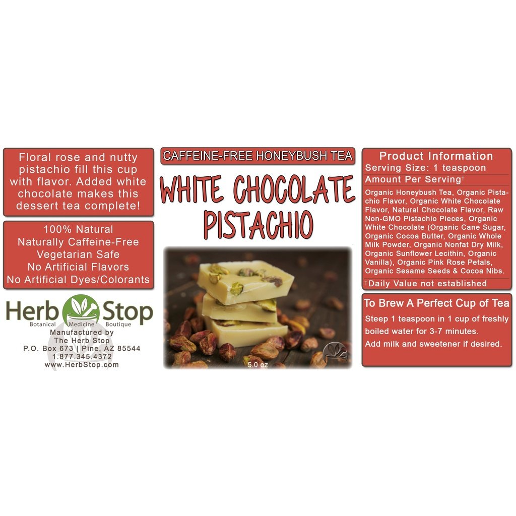 White Chocolate Pistachio Honeybush Tea Label