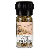 Organic White Peppercorns Whole Spice Jar with Grinder Lid