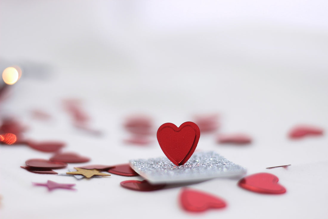 Hearts cut out and placed in an arrangement
