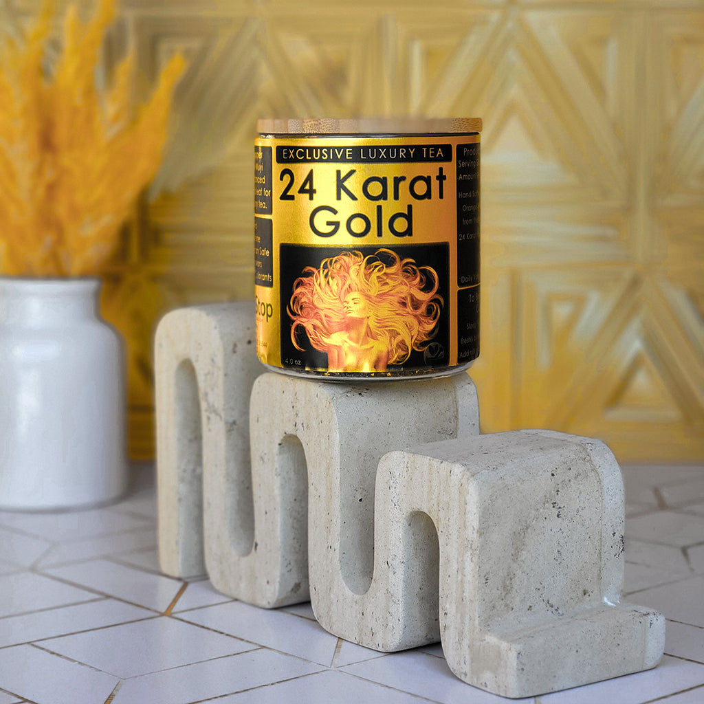 24 Karat Gold Loose Leaf Luxury Tea in Premium Gold and Black Label