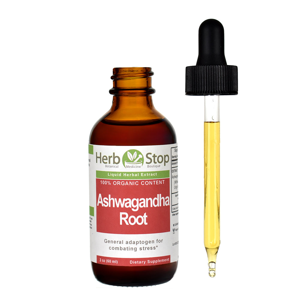An open bottle of Ashwagandha Liquid Extract and Tincture 