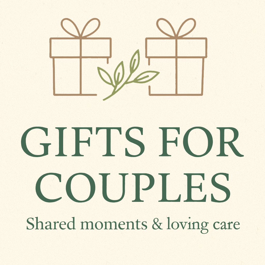 Thoughtful gifts for couples featuring herbal teas, bath salts, and aromatherapy