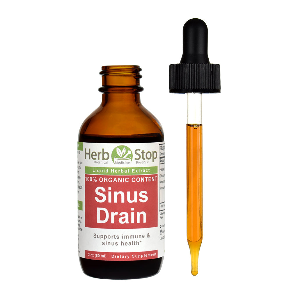 Sinus Drain Liquid Herbal Extract bottle with a dropper