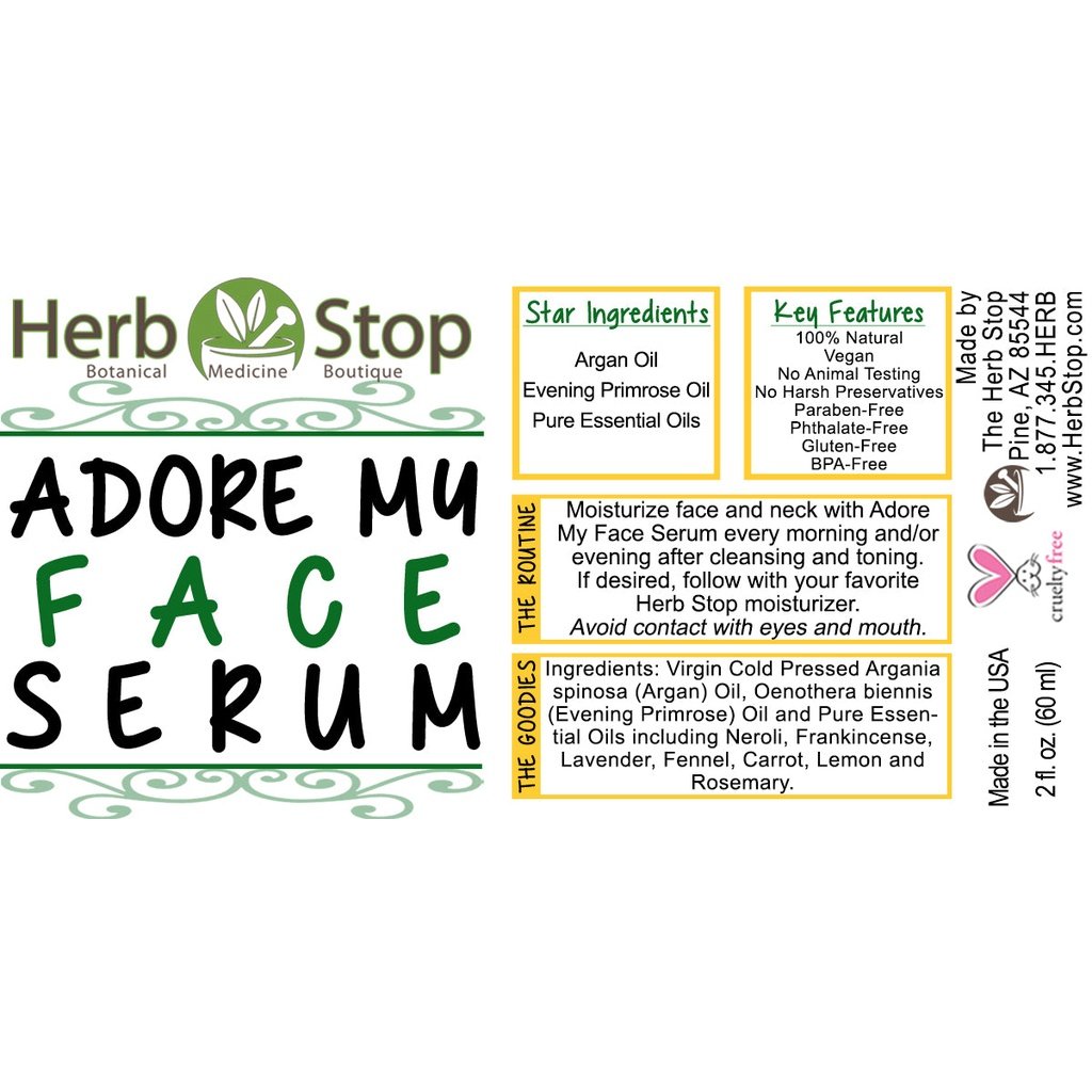 Adore My Face Serum Label