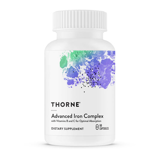 Thorne Advanced Iron Complex dietary supplement bottle on a white background