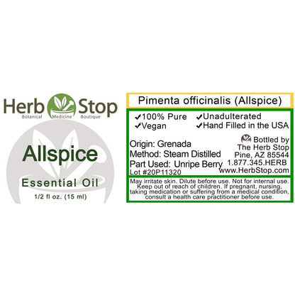 Allspice Essential Oil Label