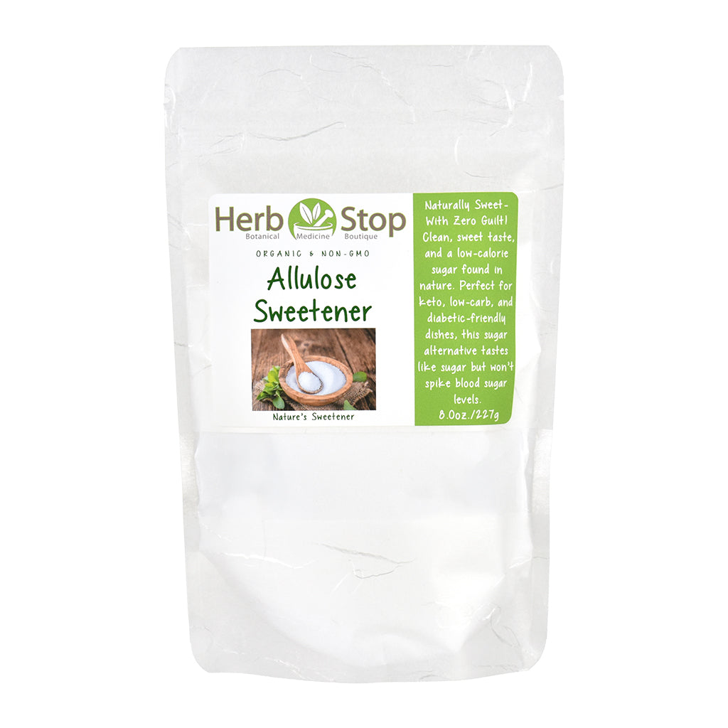 Organic Allulose Sweetener in a bag on a white background