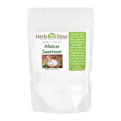 Organic Allulose Sweetener in a bag on a white background