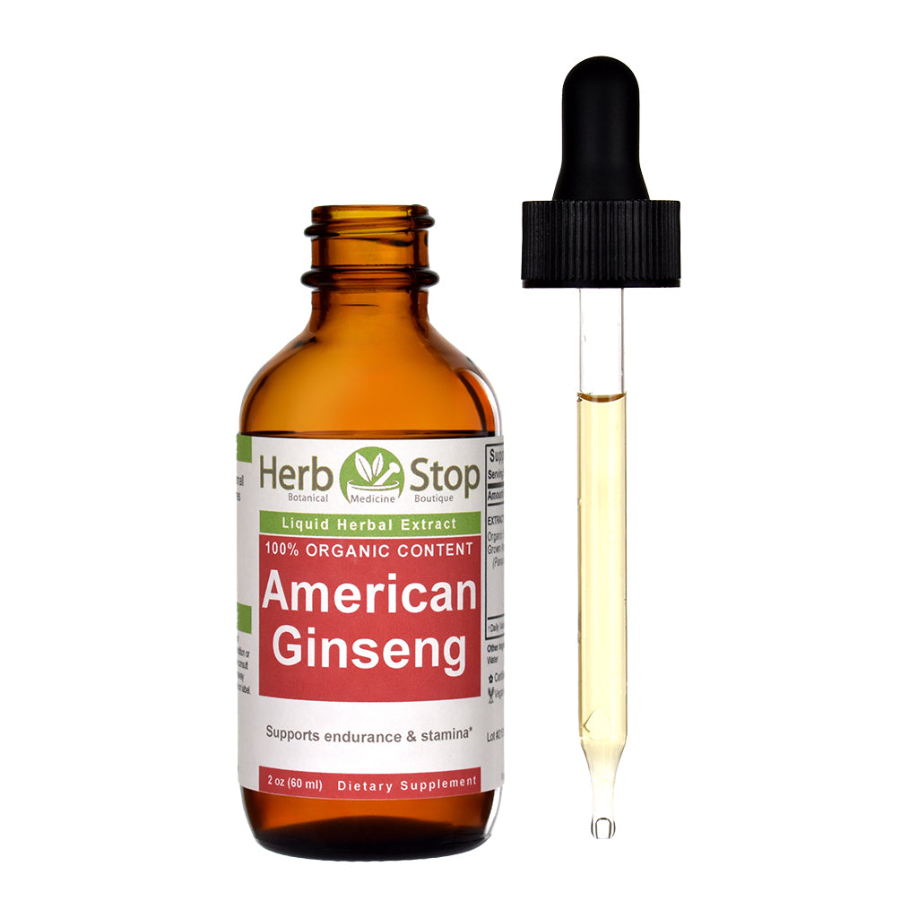 Organic American Ginseng Liquid Extract 2 oz Bottle - Open