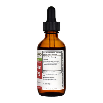 Organic American Ginseng Liquid Extract 2 oz Bottle - Right