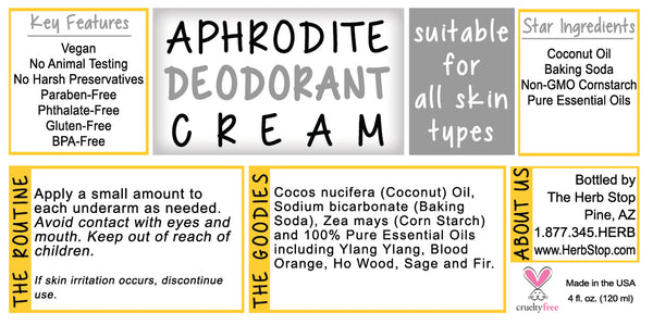 Aphrodite Deodorant Cream label