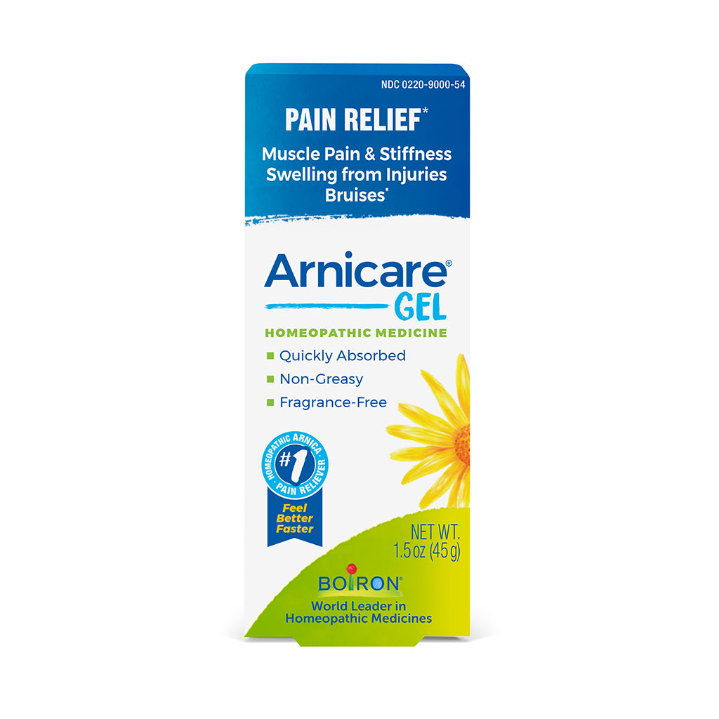 Arnicare Gel packaging for pain relief on a white background
