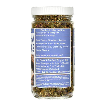 Jar of Ashwagandha After Hours tea with a label on a white background