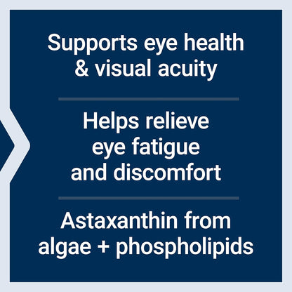 Text on a blue background about eye health benefits and ingredients.
