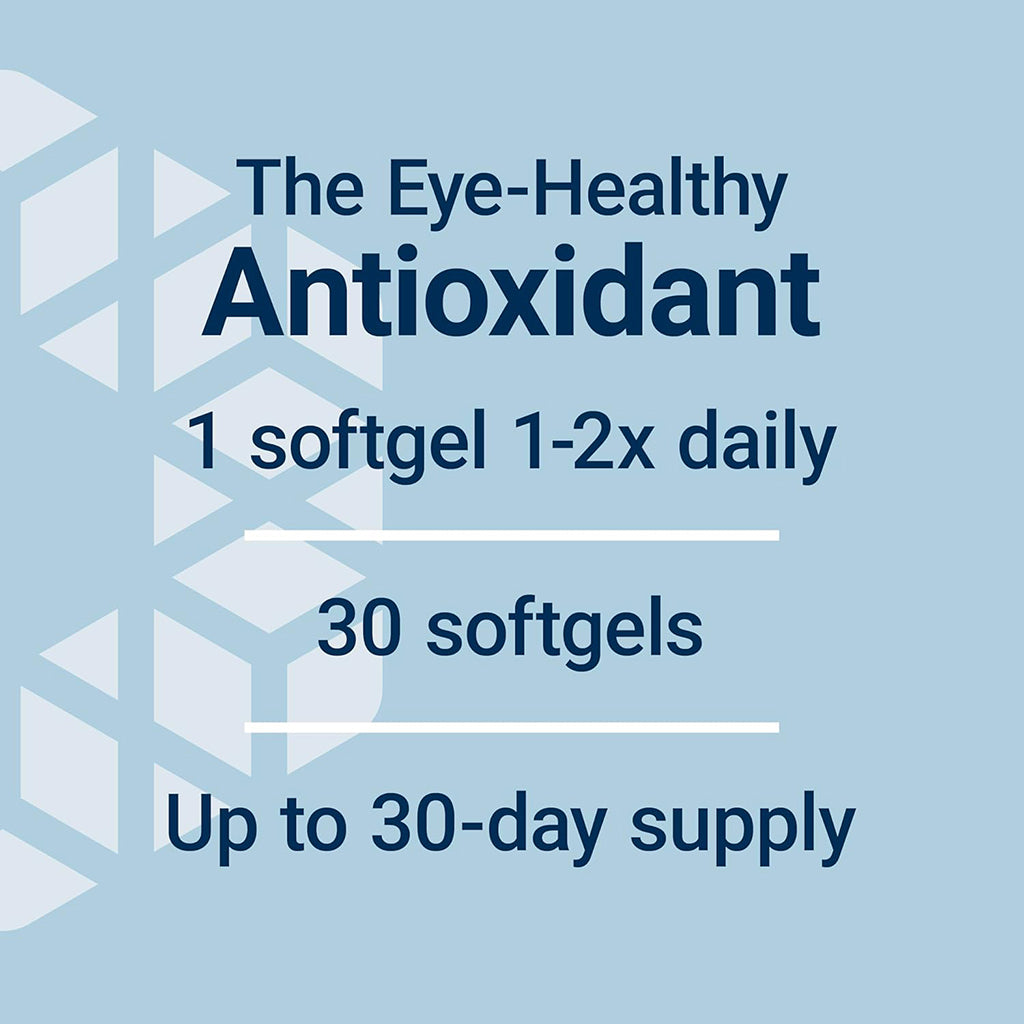 Eye-healthy antioxidant supplement information on a blue background