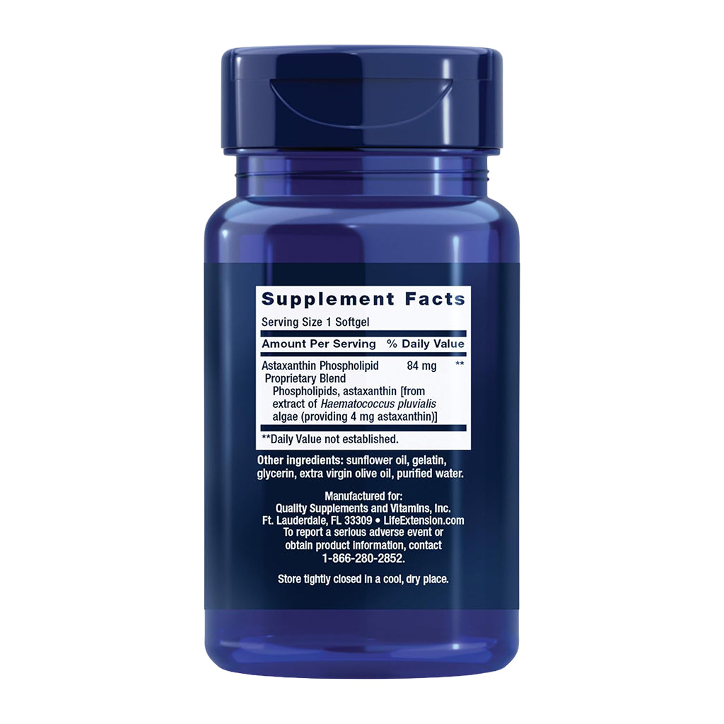 Astaxanthin Phospholipids supplement bottle with label on a white background