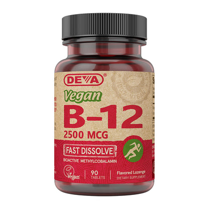 Deva  Vegan B-12 supplement bottle on a white background