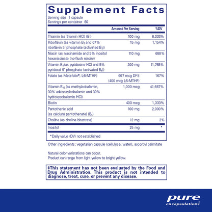Supplement facts label for B6 Complex by pure encapsulations