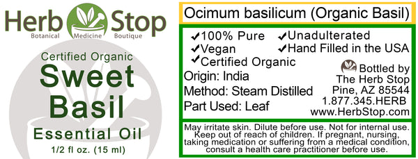 Organic Sweet Basil Essential Oil Label