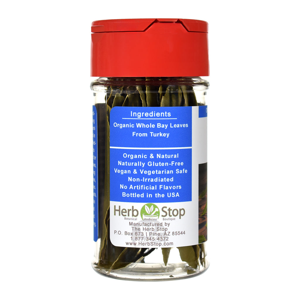 Organic Whole Bay Leaf spice jar on a white background