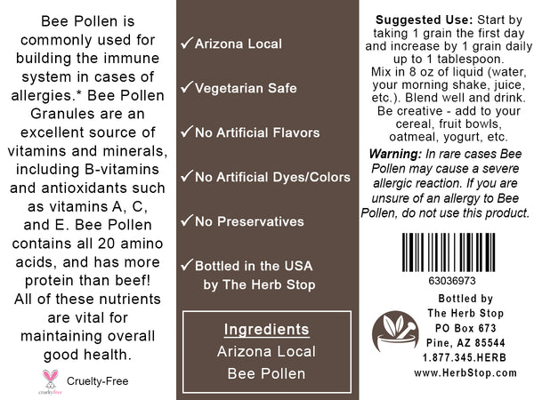 Bee Pollen Arizona Label - Back