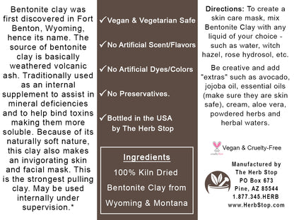 Bentonite Clay Label - Back