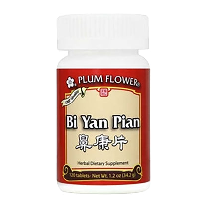 Plum Flower Bi Yan Pian herbal dietary supplement bottle on a white background
