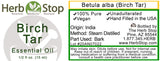 Birch Tar Essential Oil Label