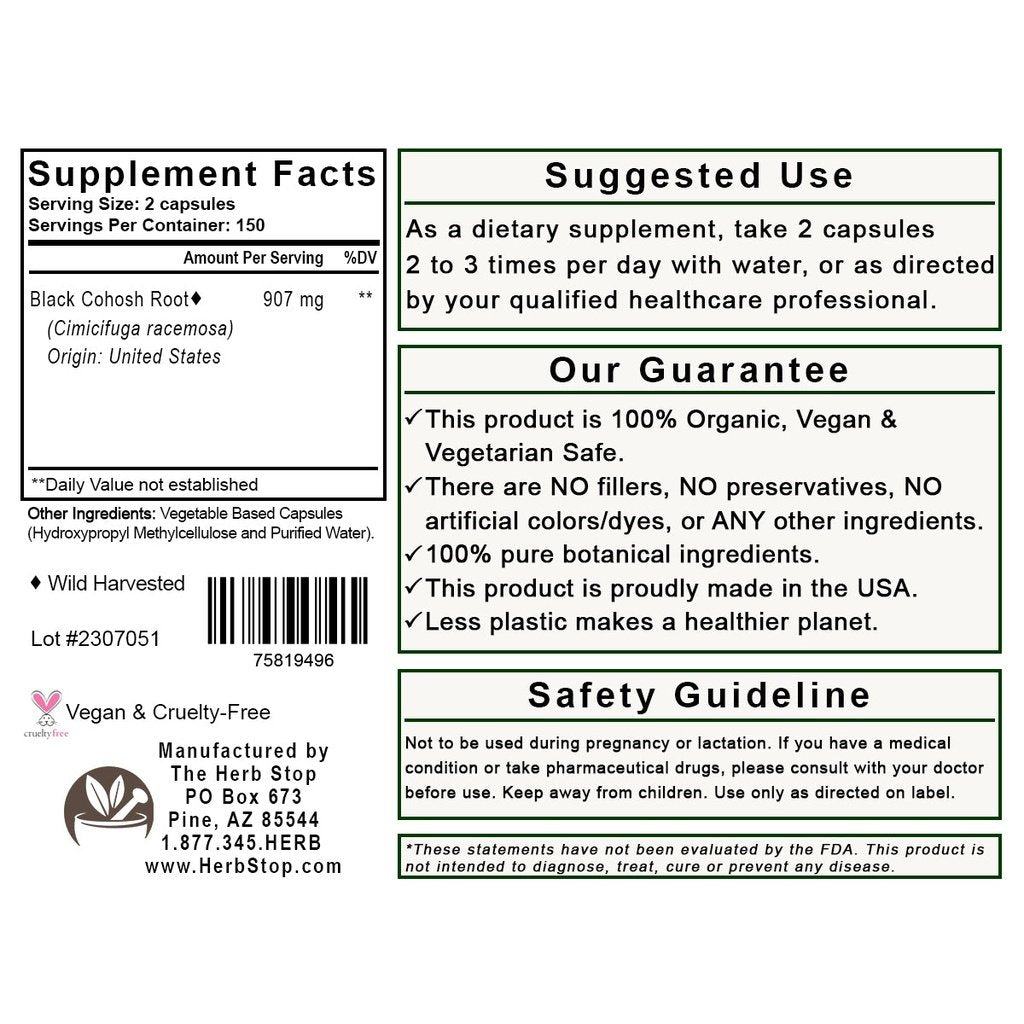 Black Cohosh Capsules Label - Back