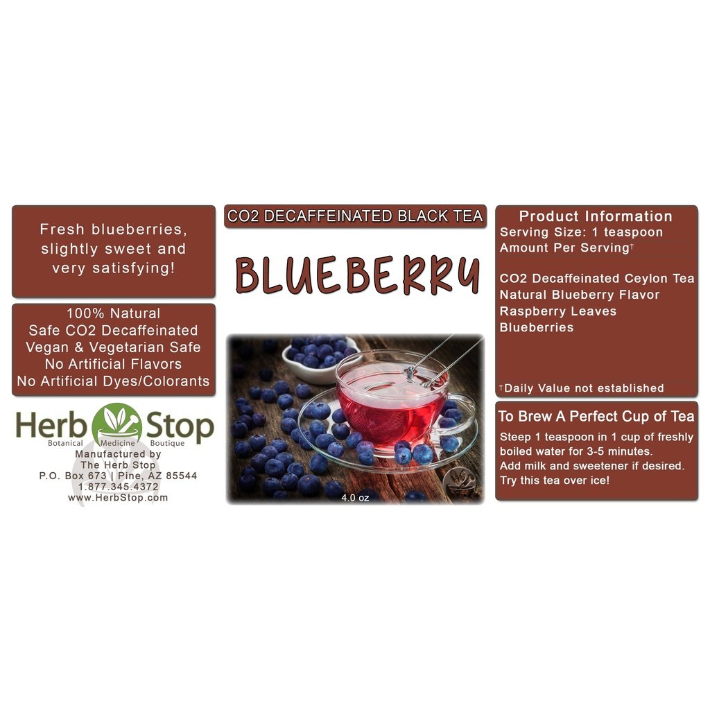 Blueberry Loose Leaf Decaf Black Tea Label