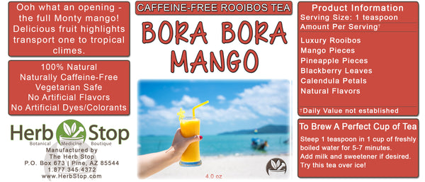 Bora Bora Mango Loose Leaf Rooibos Tea Label