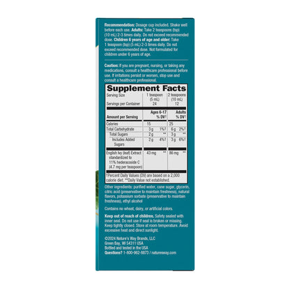 Nature's Way Bronchial Soothe Ivy Extract supplement facts label on a green background