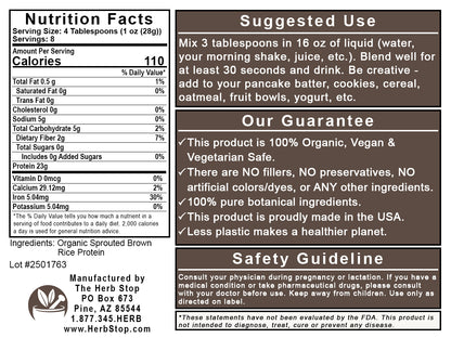 Organic Brown Rice Protein - Back Label