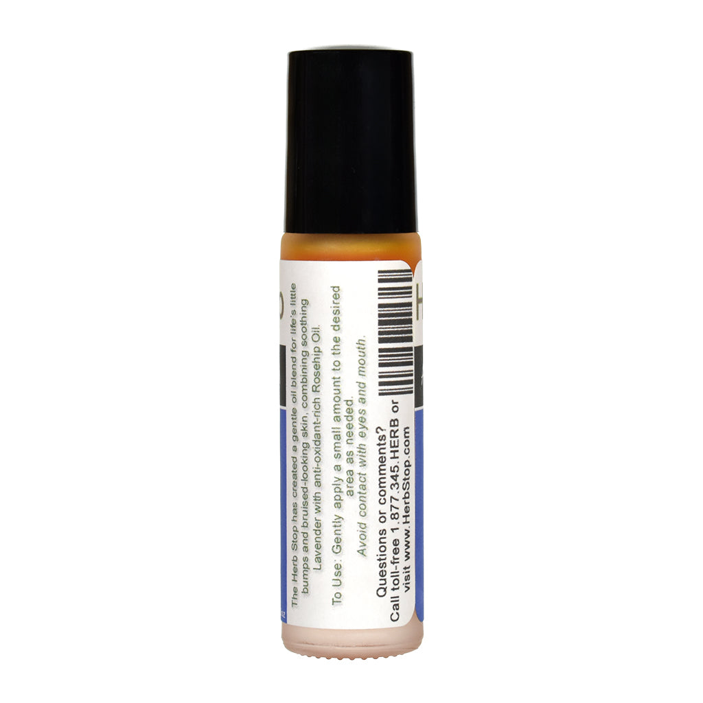 Bruise Away Roll-on bottle with a white label on a white background