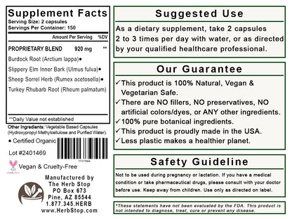 Burdock Formula Capsules Label - Back