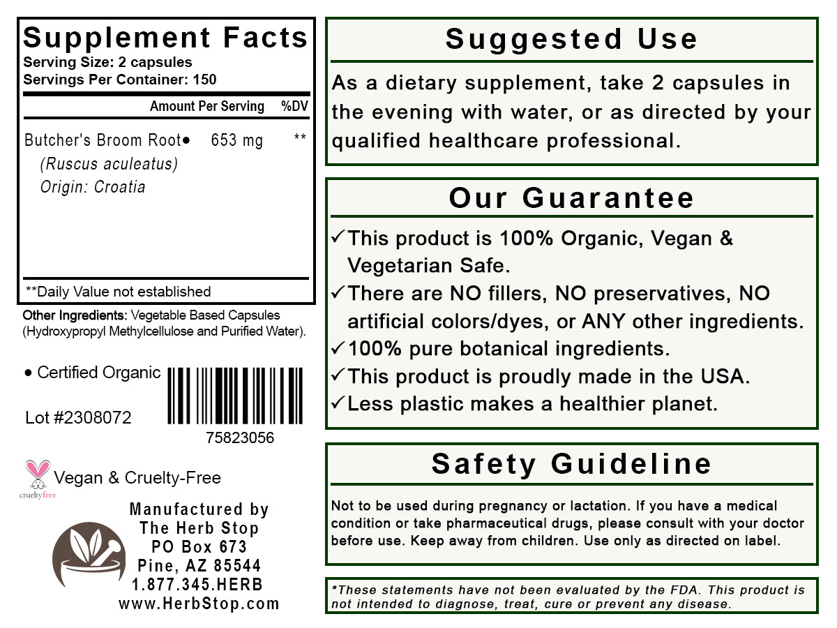 Butcher's Broom Capsules Label - Back