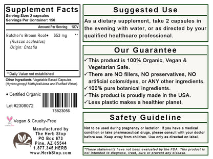 Butcher's Broom Capsules Label - Back