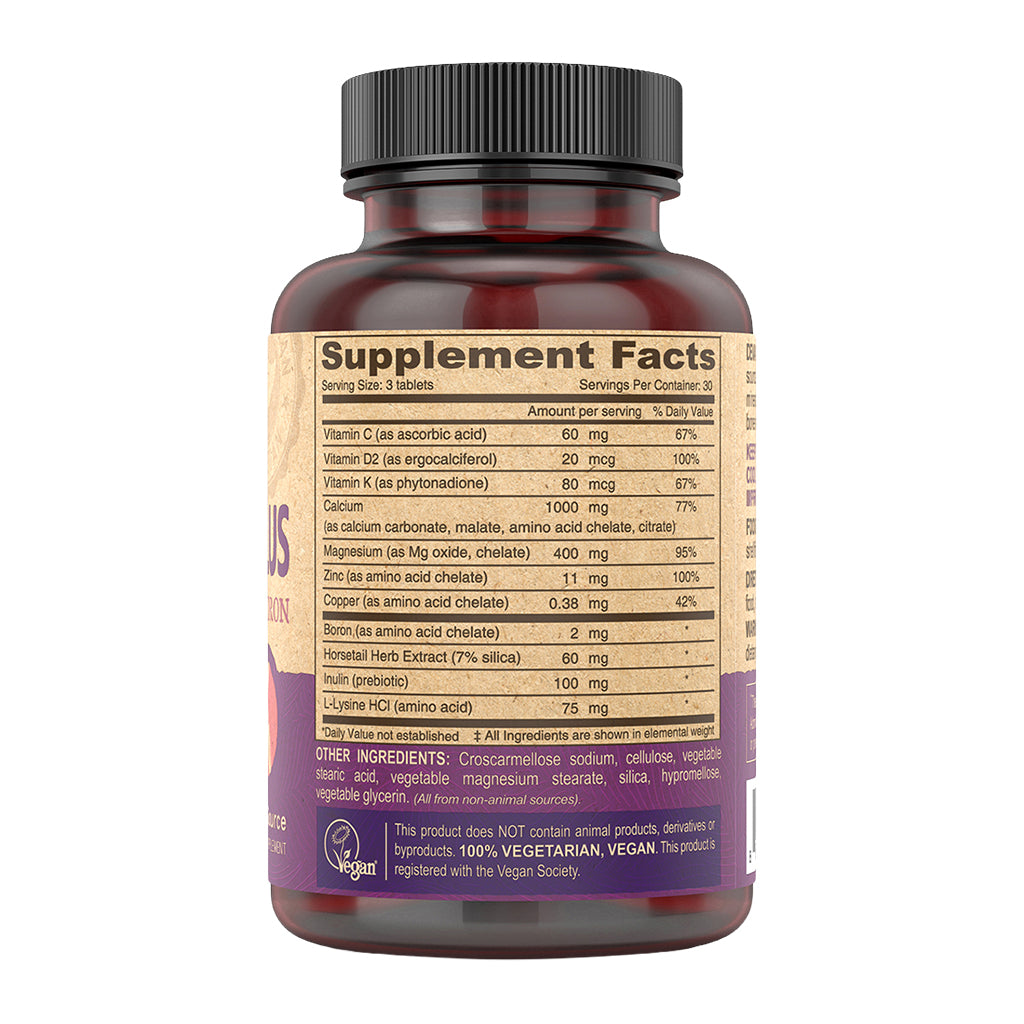 Cal-Mag Plus supplement bottle with label showing 'Supplement Facts' on a white background