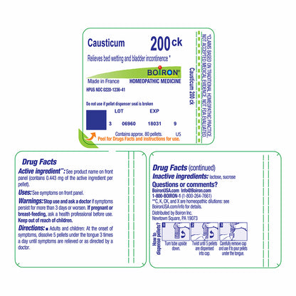Boiron Causticum 200ck packaging with label details on a white background