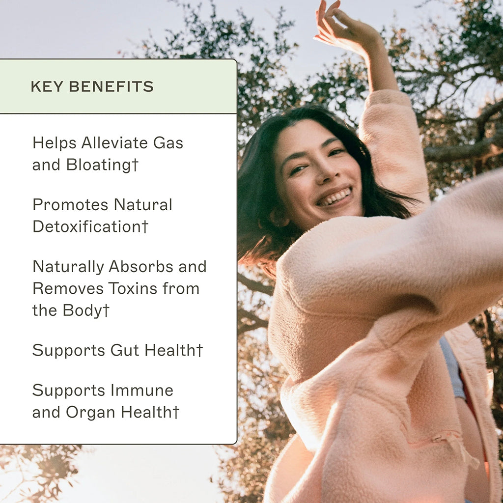 Woman outdoors with key benefits of Charcoal Binder Complete