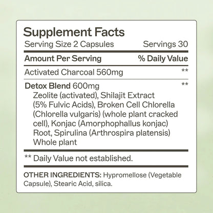 Supplement facts label with detailed ingredient list on a light green background