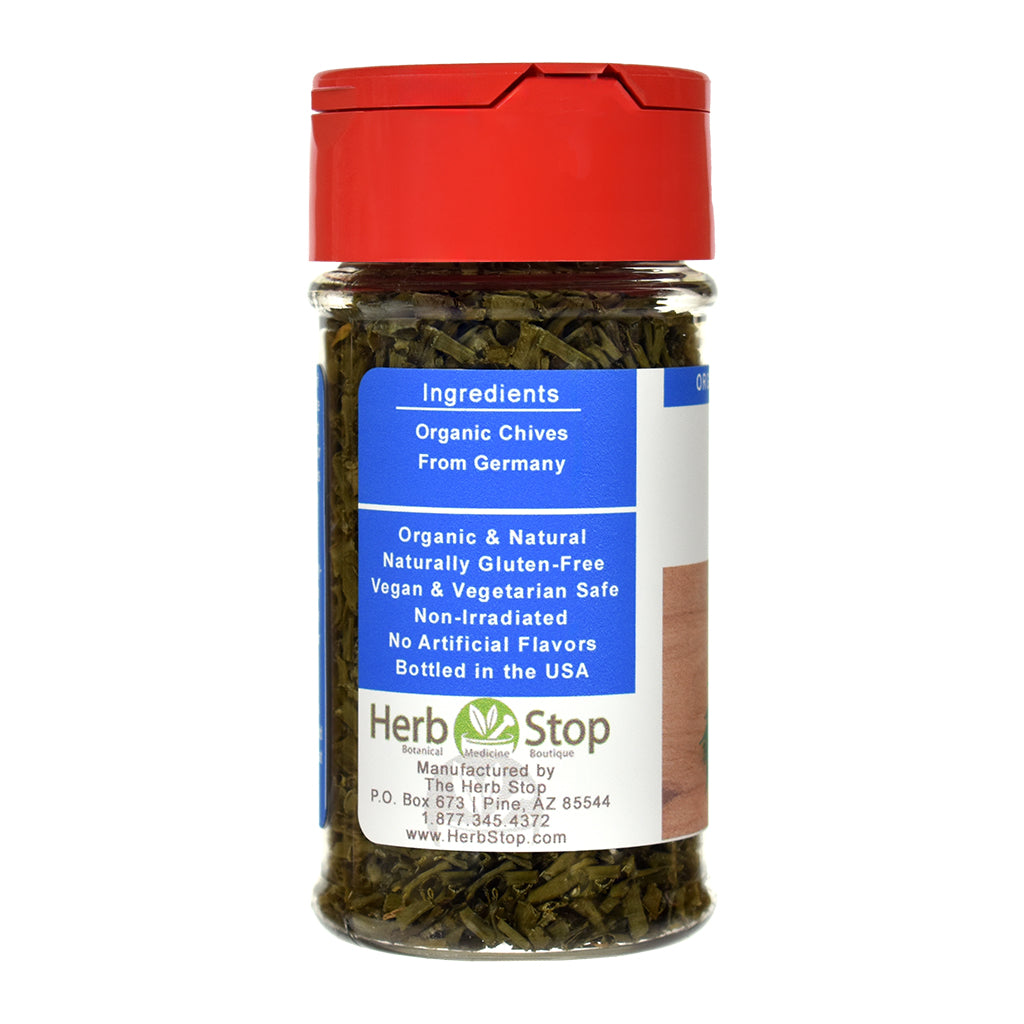 Organic Chives spice jar on a white background