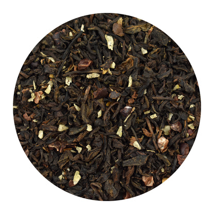 Bulk Chocolate Macaroon Pu-Erh tea leaves on a white background