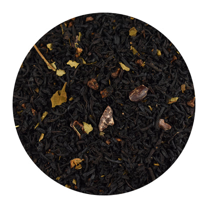 Bulk Chocolate Raspberry black tea leaves on a white background