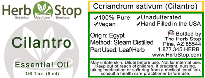 Cilantro Essential Oil Label