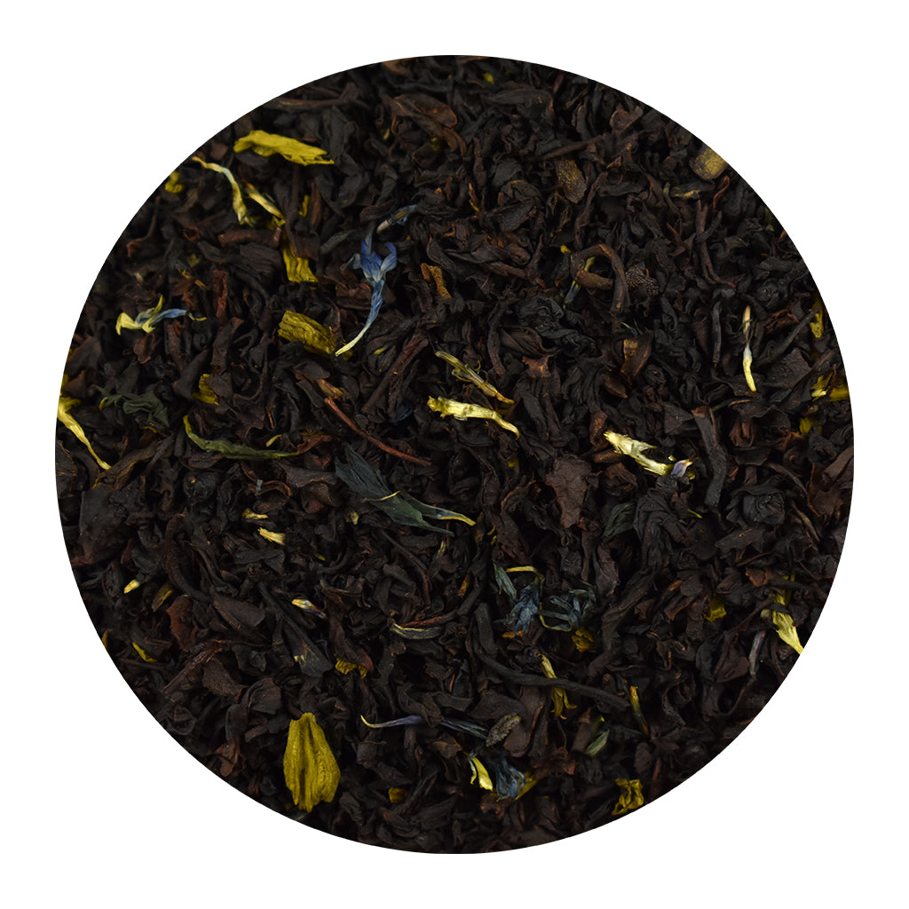 Close-up of Citrus Grey Black Tea on a white background
