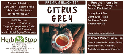 Label for 'Citrus Grey' black tea