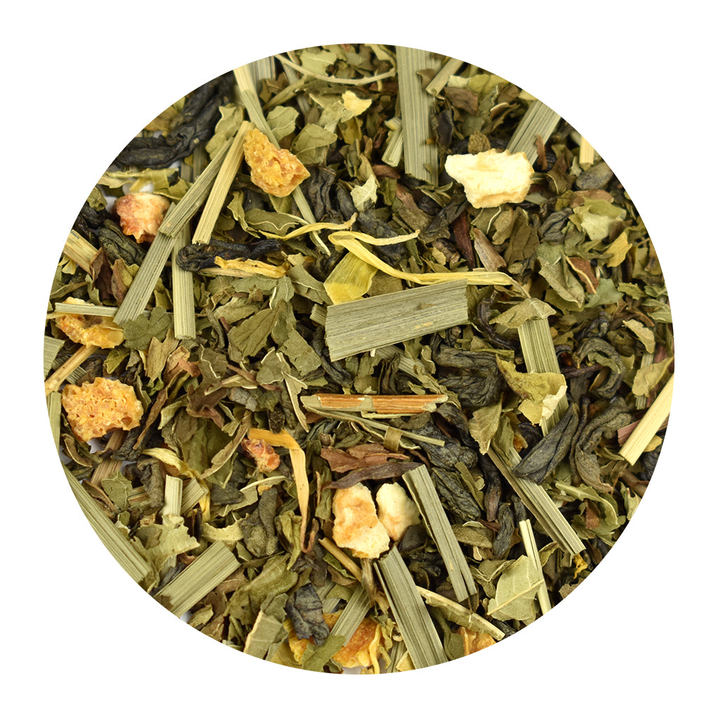 Organic Citrus Mint Green Loose Leaf Tea on a white background